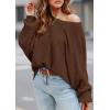imagePRETTYGARDEN Womens Off The Shoulder Sweater Fall Fashion 2025 Pullover Long Sleeve Boat Neck Oversized Ribbed Knit TopsBrown