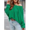 imagePRETTYGARDEN Womens Off The Shoulder Sweater Fall Fashion 2025 Pullover Long Sleeve Boat Neck Oversized Ribbed Knit TopsGreen