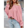 imagePRETTYGARDEN Womens Off The Shoulder Sweater Fall Fashion 2025 Pullover Long Sleeve Boat Neck Oversized Ribbed Knit TopsPink