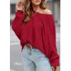 imagePRETTYGARDEN Womens Off The Shoulder Sweater Fall Fashion 2025 Pullover Long Sleeve Boat Neck Oversized Ribbed Knit TopsRed