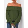 imagePRETTYGARDEN Womens Off The Shoulder Sweater Long Sleeve Loose Knit Pullover Sweaters Fall Going Out TopsGreen
