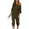 imagePRETTYGARDEN Two Piece Sets for Women Fall 2025 Ribbed Knit Off Shoulder Tops Lounge Pants Tracksuit Fashion ClothingArmy Green