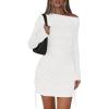 imagePRETTYGARDEN Womens 2025 Fall Off The Shoulder Dresses Casual Long Sleeve Ruched Side Slit Cocktail Party Bodycon Mini DressWhite