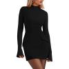 imagePRETTYGARDEN Womens 2025 Fall Short Formal Dresses Long Sleeve Mock Neck Elegant Wedding Guest Party Club Bodycon Mini DressBlack