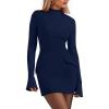 imagePRETTYGARDEN Womens 2025 Fall Short Formal Dresses Long Sleeve Mock Neck Elegant Wedding Guest Party Club Bodycon Mini DressNavy Blue