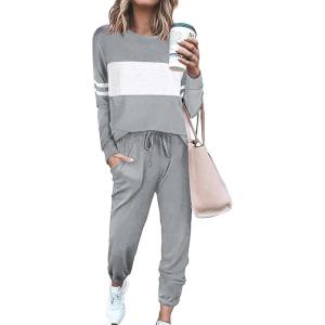 imagePRETTYGARDEN Womens 2 Piece Sets 2025 Long Sleeve Tops High Waisted Sweatpants Lounge Set Fall Fashion Travel OutfitsLight Grey