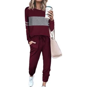 imagePRETTYGARDEN Womens 2 Piece Sets 2025 Long Sleeve Tops High Waisted Sweatpants Lounge Set Fall Fashion Travel OutfitsWine Red