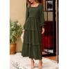 imagePRETTYGARDEN Fall Dresses for Women 2025 Long Sleeve Smocked Square Neck Swiss Dot Tiered Flowy Wedding Guest Maxi DressArmy Green