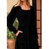 imagePRETTYGARDEN Fall Dresses for Women 2025 Long Sleeve Smocked Square Neck Swiss Dot Tiered Flowy Wedding Guest Maxi DressBlack