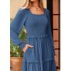 imagePRETTYGARDEN Fall Dresses for Women 2025 Long Sleeve Smocked Square Neck Swiss Dot Tiered Flowy Wedding Guest Maxi DressDark Blue