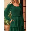 imagePRETTYGARDEN Fall Dresses for Women 2025 Long Sleeve Smocked Square Neck Swiss Dot Tiered Flowy Wedding Guest Maxi DressDark Green