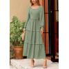 imagePRETTYGARDEN Fall Dresses for Women 2025 Long Sleeve Smocked Square Neck Swiss Dot Tiered Flowy Wedding Guest Maxi DressGrey Green