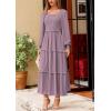 imagePRETTYGARDEN Fall Dresses for Women 2025 Long Sleeve Smocked Square Neck Swiss Dot Tiered Flowy Wedding Guest Maxi DressGrey Purple