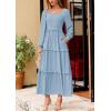 imagePRETTYGARDEN Fall Dresses for Women 2025 Long Sleeve Smocked Square Neck Swiss Dot Tiered Flowy Wedding Guest Maxi DressLight Blue