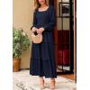 imagePRETTYGARDEN Fall Dresses for Women 2025 Long Sleeve Smocked Square Neck Swiss Dot Tiered Flowy Wedding Guest Maxi DressNavy