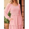 imagePRETTYGARDEN Fall Dresses for Women 2025 Long Sleeve Smocked Square Neck Swiss Dot Tiered Flowy Wedding Guest Maxi DressPink