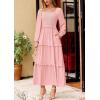 imagePRETTYGARDEN Fall Dresses for Women 2025 Long Sleeve Smocked Square Neck Swiss Dot Tiered Flowy Wedding Guest Maxi DressPink