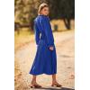 imagePRETTYGARDEN Womens 2025 Spring Fall Midi Dress Casual Long Sleeve V Neck Swiss Dot Pleated A Line Flowy DressesBlue