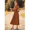 imagePRETTYGARDEN Womens 2025 Spring Fall Midi Dress Casual Long Sleeve V Neck Swiss Dot Pleated A Line Flowy DressesBrown