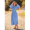 imagePRETTYGARDEN Womens 2025 Spring Fall Midi Dress Casual Long Sleeve V Neck Swiss Dot Pleated A Line Flowy DressesLight Blue