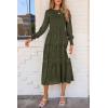 imagePRETTYGARDEN Womens Fall Spring Midi Dress Long Sleeve Floral Smocked Elegant Wedding Guest Long Flowy Dresses with PocketsArmy Green