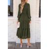 imagePRETTYGARDEN Womens Fall Spring Midi Dress Long Sleeve Floral Smocked Elegant Wedding Guest Long Flowy Dresses with PocketsArmy Green