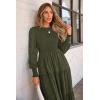 imagePRETTYGARDEN Womens Fall Spring Midi Dress Long Sleeve Floral Smocked Elegant Wedding Guest Long Flowy Dresses with PocketsArmy Green