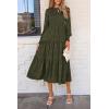 imagePRETTYGARDEN Womens Fall Spring Midi Dress Long Sleeve Floral Smocked Elegant Wedding Guest Long Flowy Dresses with PocketsArmy Green