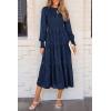 imagePRETTYGARDEN Womens Fall Spring Midi Dress Long Sleeve Floral Smocked Elegant Wedding Guest Long Flowy Dresses with PocketsDark Blue