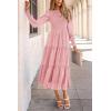 imagePRETTYGARDEN Womens Fall Spring Midi Dress Long Sleeve Floral Smocked Elegant Wedding Guest Long Flowy Dresses with PocketsPink