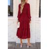 imagePRETTYGARDEN Womens Fall Spring Midi Dress Long Sleeve Floral Smocked Elegant Wedding Guest Long Flowy Dresses with PocketsRed