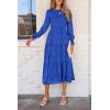 imagePRETTYGARDEN Womens Fall Spring Midi Dress Long Sleeve Floral Smocked Elegant Wedding Guest Long Flowy Dresses with PocketsRoyal Blue
