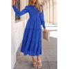 imagePRETTYGARDEN Womens Fall Spring Midi Dress Long Sleeve Floral Smocked Elegant Wedding Guest Long Flowy Dresses with PocketsRoyal Blue