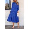 imagePRETTYGARDEN Womens Fall Spring Midi Dress Long Sleeve Floral Smocked Elegant Wedding Guest Long Flowy Dresses with PocketsRoyal Blue
