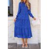 imagePRETTYGARDEN Womens Fall Spring Midi Dress Long Sleeve Floral Smocked Elegant Wedding Guest Long Flowy Dresses with PocketsRoyal Blue