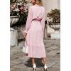 imagePRETTYGARDEN Womens Floral Boho Dress Fall Long Sleeve Wrap V Neck Ruffle Flowy Maxi Spring Wedding Guest Vacation DressesPink