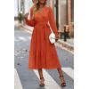 imagePRETTYGARDEN Womens Floral Boho Dress Fall Long Sleeve Wrap V Neck Ruffle Flowy Maxi Spring Wedding Guest Vacation DressesSolid Brick Red