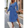 imagePRETTYGARDEN Womens Floral Boho Dress Fall Long Sleeve Wrap V Neck Ruffle Flowy Maxi Spring Wedding Guest Vacation DressesSolid Dark Bule