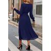 imagePRETTYGARDEN Womens Floral Boho Dress Fall Long Sleeve Wrap V Neck Ruffle Flowy Maxi Spring Wedding Guest Vacation DressesSolid Navy