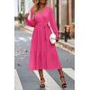imagePRETTYGARDEN Womens Floral Boho Dress Fall Long Sleeve Wrap V Neck Ruffle Flowy Maxi Spring Wedding Guest Vacation DressesSolid Rose Red