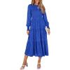 imagePRETTYGARDEN Womens Fall Spring Midi Dress Long Sleeve Floral Smocked Elegant Wedding Guest Long Flowy Dresses with PocketsRoyal Blue