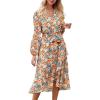 imagePRETTYGARDEN Womens Floral Boho Dress Fall Long Sleeve Wrap V Neck Ruffle Flowy Maxi Spring Wedding Guest Vacation DressesFloral Yellow