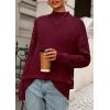 imagePRETTYGARDEN Casual Long Sleeve Oversized Sweaters for Women 2025 Loose Mock Neck Pullover Sweater Ribbed Knit Fall ClothesWine Red