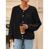 imagePRETTYGARDEN Fall Long Sleeve Cardigans for Women Trendy 2025 Lightweight Button Down Crewneck Loose Knit Sweater ClothesBlack