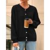 imagePRETTYGARDEN Fall Long Sleeve Cardigans for Women Trendy 2025 Lightweight Button Down Crewneck Loose Knit Sweater ClothesBlack
