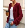 imagePRETTYGARDEN Fall Long Sleeve Cardigans for Women Trendy 2025 Lightweight Button Down Crewneck Loose Knit Sweater ClothesWine Red