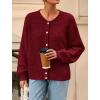 imagePRETTYGARDEN Fall Long Sleeve Cardigans for Women Trendy 2025 Lightweight Button Down Crewneck Loose Knit Sweater ClothesWine Red