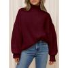 imagePRETTYGARDEN Fall Oversized Sweaters for Women 2025 Chunky Knit Long Sleeve Turtle Neck Pullover Tops Cozy Winter ClothingBurgundy