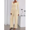 imagePRETTYGARDEN Jumpsuits for Women Dressy Casual 2025 Fall One Piece Outfits Long Sleeve Wide Leg Pants Romper Fashion ClothingBeige