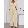 imagePRETTYGARDEN Jumpsuits for Women Dressy Casual 2025 Fall One Piece Outfits Long Sleeve Wide Leg Pants Romper Fashion ClothingBeige
